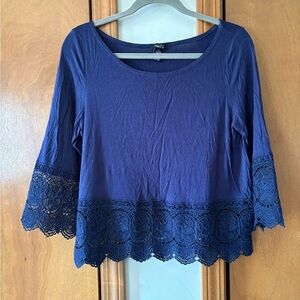 Rue21 Dark Blue Crochet-Hem Scoop Neck Top